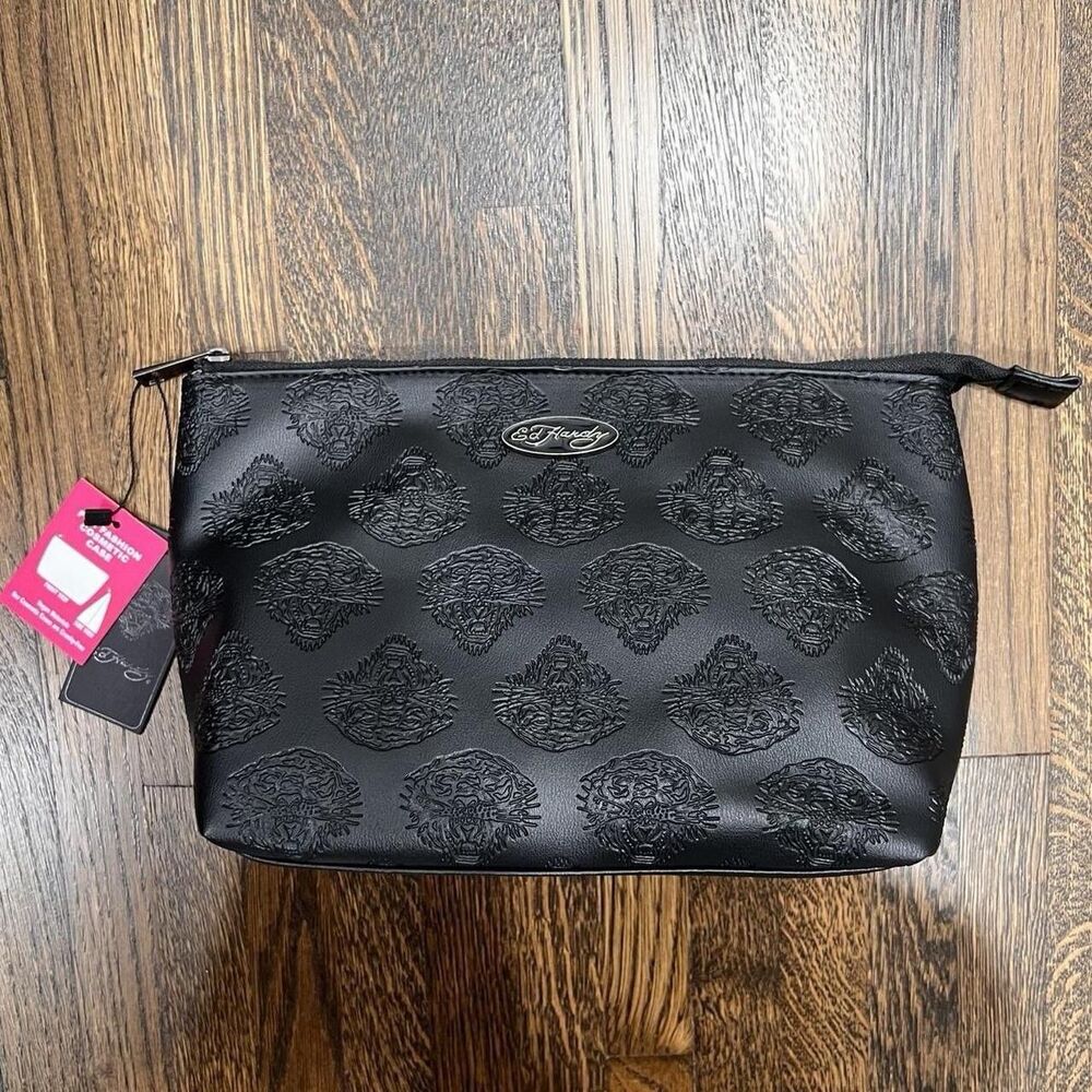 Ed Hardy Black Lion Makeup Cosmetic Toiletry Bag Embossed Logo y2k new